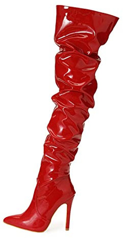 12CM/4.72IN Punta di Tacchi Alti Sexy Elegante Donna Stivali al Ginocchio Stivali Nightclub Tacco Alto,Rosso,37 EU