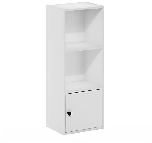 Furinno Luder 3-Tier Shelf Bookcase with 1 Door Storage Cabinet, White