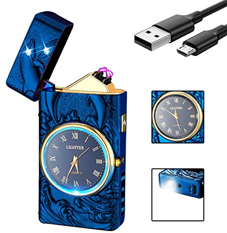 GADATOP Dragon Electric Arc Lighter - Windproof, Fashion Multifunctional Luminous Metal Lighter with Real Watch Dial LED (Blue)