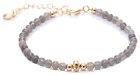 Bracciale con perline di pietre preziose per donne ragazze | Ametista quarzo rosa lapislazzuli pietra di luna guarigione braccialetto gemma di cristallo (Labradorite)