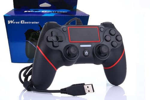 Intckwan Controller Cablato per PS-4 / PS-4 Slim/PS-4 Pro e PC(Win7/8/10), Joystick Gamepad con Cavo USB, Vibrazione, Ergonomico, Nessuna Porta Audio (Nero&Rosso)