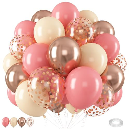 Dusty Pink Balloons, Blush White Sand Balloon Nude Beige Cream Retro Pink Party Balloons with Metallic Rose Gold Confetti Helium Latex Balloon for Birthday Boho Wedding Baby Shower Decoration