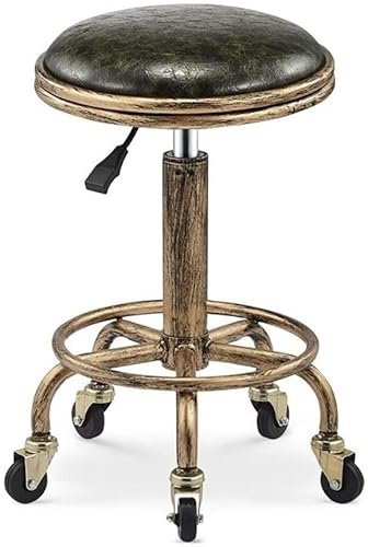 SOVORM Rollhocker Rollhocker Runder Rollhocker Barstuhl Stuhl Höhenverstellbarer hydraulischer Drehhocker Retro Mode Doppelter Stahlring Doppelhocker Schwerer Du Salon mit R (Dunkelgrün) The New