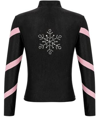 Alvivi Mädchen Eiskunstlauf Jacke Farbblock Sweatjacke Sweatshirt Schneeflocken Strass Trainingsjacke Eislaufen Tanzkleidung Rosa 122-128