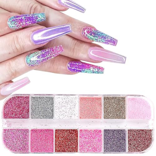 CHANGAR 12 Colors Nail Sequins Fine Glitter,Sparkling Diamond Nail Glitter Powder for Acrylic Nails Cosmetic Glitter Flakes for Resin, Festival Makeup Glitter for Face Body Eye