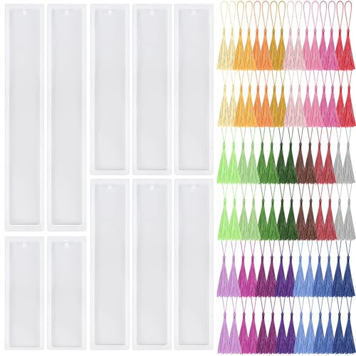 DONQL Lot de 10 Marque-pages en Résine, Moule De Marque-pages En Résine avec 88 Pompons Colorés, Moule Silicone de Marque Page Personnalisable, Accessoire Lecture de Cadeau pour Maitresse, Étudiants