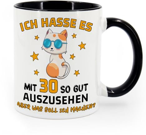 30. Geburtstag Geschenk Tasse mit Spruch Ich Hasse es mit 30 so Gut Auszusehen, Aber was Soll Ich Tun - Kaffeetasse Geschenkideen für Frauen Freund Kollegen zum 30. Geburtstags Tasse Schwarz