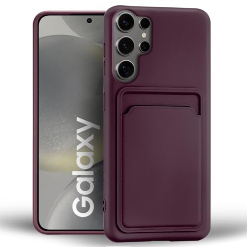 CoolGadget Handyhülle mit Kartenfach für Samsung Galaxy S24 Ultra Lila | Silikon Case mit Kartenhalter auf der Rückseite, stoßfest, erhöhter Kameraschutz, dünn