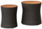 vidaXL Garten Beistelltisch 2 STK., Tisch mit Holzplatte, Gartentisch mit Stahlgestell, Terrassentisch Gartenmöbel Gartengarnitur, Schwarz Poly Rattan