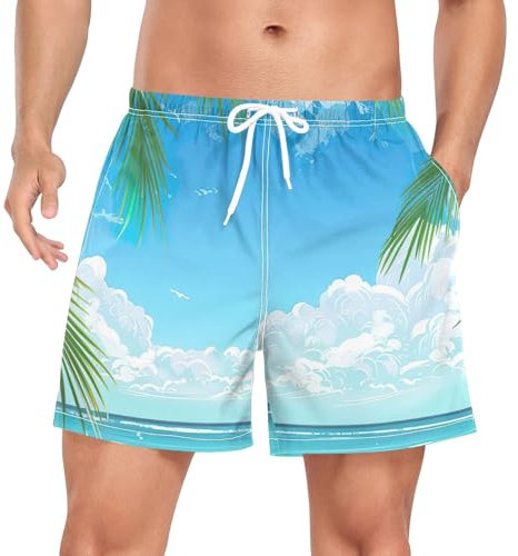 ODAWA Costume da bagno da uomo con foglie di palma tropicale, ad asciugatura rapida, elasticizzati, pantaloncini da spiaggia leggeri, Foglie di palma tropic, X-Large