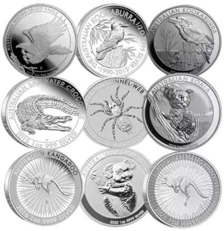 REZAJDUIE Elizabeth Coins 9 Stück versilberte Münzen aus Australien: Krokodil + Kookaburra + Spinne + Koala Animal Challenge Coin