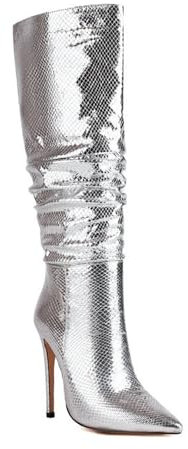 Stivali Alti al Ginocchio con Punta a Punta da Donna, Tacchi a Spillo da 12 cm, Stivali Alti per Autunno Inverno, Stivali Lunghi, Stivali Alti al Polpaccio,Argento,35 EU