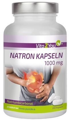 Vita2You Natron Kapseln 1000mg - 200 Kapseln - Natriumbicarbonat - Übersäuerung - Natriumhydrogencarbonat - Premium Qualität