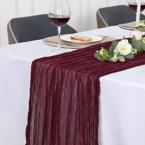 Jumdast Käsetuch Tischläufer Boho, Tischläufer Modern, Table Runner | Tischläufer Outdoor Weihnachten abwaschbar Musselin Chiffon Stoff Hochzeitsdeko Taufe Deko Tischdeko (Weinrot, 90 x 180 cm)