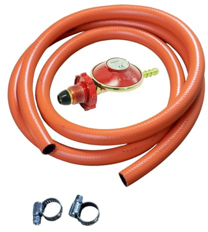 Dapetz ® Propangasregler, 37 MBR mit 2 m Schlauch-Set, passend für Calor Gas und Flogas Schraubzylinder, Befestigung an 8 mm Schlauch, Campingkocher, Gaskocher, Grill, Terrassenheizung,