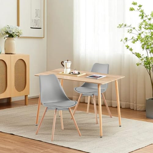 FURNITABLE Esszimmergruppe mit 2 Stühle, Rechteckig 110CM Küchentisch und 2er Set Esszimmerstühle Essgruppe für Küche Esszimmer Büro Wohnzimmer (Eiche Tisch+2 Grau Stühlen)