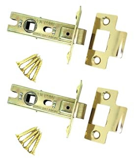 Pack of 2 Heavy Duty Electro Brass 2.5 Inch Fire Rated CE Approved Bolt Through Tubular Latch Wooden Door Security Mortice Lock 63mm for Internal and External Doors