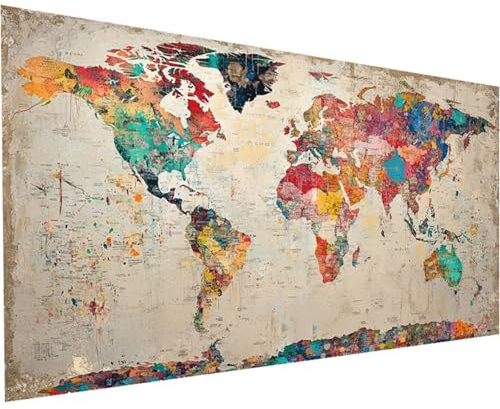 Diamond Painting Weltkarte Diamond Painting Groß 30x60cm Diamant Bilder Farbe Full DIY Diamant Kunst Malerei Stickerei Set Kreuzstich Bilder für Wohnzimmer Schlafzimmer Wand Frauen Geschenke K-764
