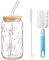 NIEEKRUN Glas Trinkbecher mit Deckel und Strohhalm, 16 oz Trinkgläser Bubble Tea Becher Iced Coffee Glas, Rosa Schleife Glasbecher Bow Glasbecher Vielseitiges Trinkglas für Kaffee, Cocktails und Mehr