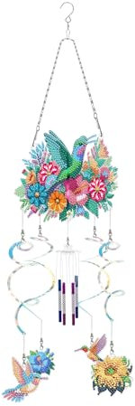 CustmArti DIY Dotted Diamond Art Wind Chime Kit – Double-Sided Suncatchers 3D Drill Painting Hanging Ornament for Garden, Patio, Windows-Hummingbird