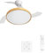 CREATE / WIND CLEAR STUDIO M/Ventilador de techo con luz blanco y madera clara con controlador de pared y mando / 40W, Aspas retráctiles, Ø 108 cm, 3 temperaturas de luz, función verano-invierno