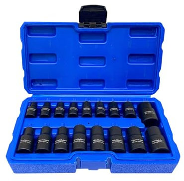 WinHolder 35Peices - Juego de llaves de vaso de impacto profundo de 6 puntos de 1/2 pulgada métricas de 8 mm a 32 mm, 8 adaptadores de enchufe de impacto de 1/4 pulgadas, 3/8 pulgadas, 1/2 pulgadas, 3