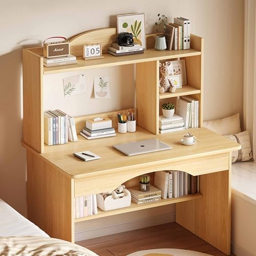 HSSTYLE Scrivania per Computer con libreria Scrivanie per Ufficio con Ripiani per la Scrittura Scrivania per Studio Scrivania per Tavolo da Gioco,Log,80cm