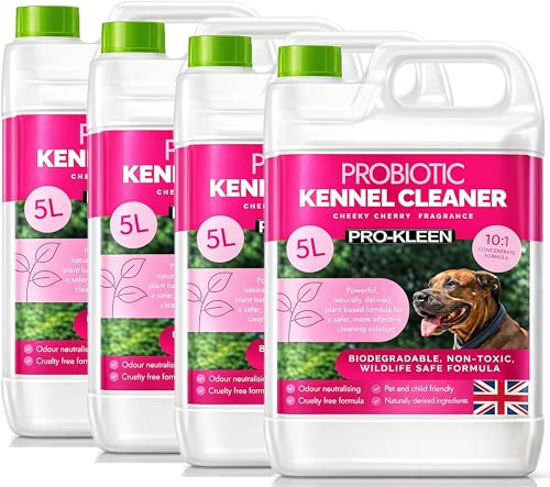 Pro-Kleen ProBiotic Kennel Cleaner 4 x 5L - Cleans & Neutralises Odours - Biodegradable, Non-Toxic, Wildlife & Pet Safe - Naturally Derived Ingredients - Cruelty Free & Vegan (Cherry Fragrance)