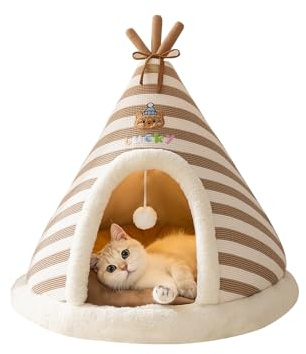 Galatée Katzenhöhlenbett, Süßes Katzenhaus-Hundeiglu Mit Abnehmbarem Kissen, Bequemes Dreieckiges Haustier-Tipi, Warmes Haustiernest Für Verbesserten Schlaf(XL, Braun)