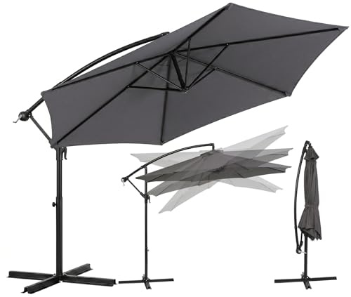Sekey Ampelschirm 300 cm mit neigbarem Schirmdach, Sonnenschirm mit 48mm Alu-Mast & 6x Stahlstreben，Garten Terrassen Schirm rund knickbar, inkl. Zusatzgurt gegen Wackeln