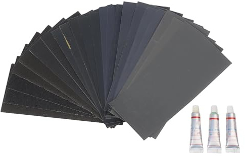 Sandpaper Set 9x3.6 Inch, 24PCS 120-3000 Grit Silicon Carbide Sheets with 3 Abrasive Paste, for Wet Dry Polishing Wood Metal Car Glass