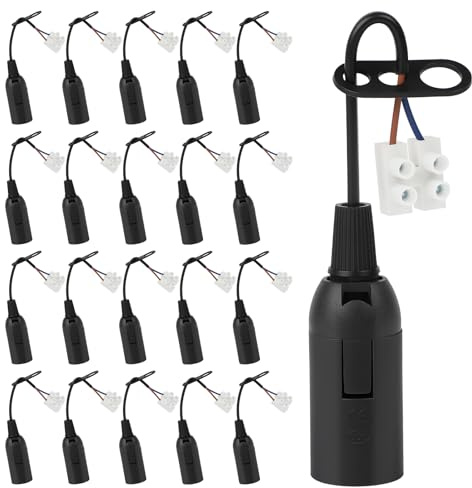 20 Douilles E14 avec Câble, Douille Chantier & Douille de Remplacement E14, Compatible LED, Halogène et Ampoules à Incandescence, Idéal pour Rénovation, Chantier, Salon, Cuisine, Chambre, Noir