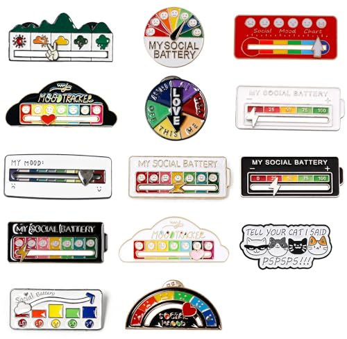 Neikafan Pin Badge Social Battery Brooch 8 Pcs Social Energy Pin | Mood Energy Level Badge Pin Emotional Support Battery Indicator Brooch Social-battery Sliding Enamel Pin Badge Mood Tracker