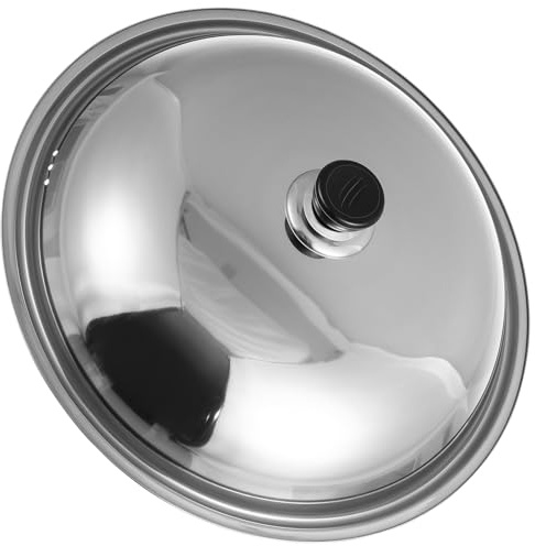 Verbrühungssicherer Topfdeckel aus Edelstahl mit Knopf, Rund, Silber | Spritzschutz und Leichter Griff, für Dutch Ovens und Woks, 1 Stück, Modern Zufälliger Stil