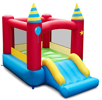 Inflatable Bouncy Castle, Jumping Castle with Slide, Bouncing Area, Polyester Mesh, Indoor Outdoor Bounce House with Carrying Bag (without Blower)