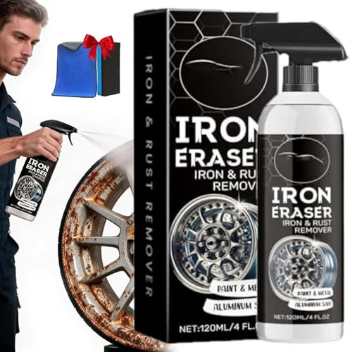 Iron Eraser Rust Remover Spray,Iron Eraser Spray,Fast Acting Iron Powder Remover and Brake Dust Cleaner, Automotive Rust Removal Spray for Metal, Stainless Steel, Copper, Automotive Parts