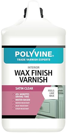 Polyvine Wax Finish Varnish Satin – Quick Dry, Water Resistant Clear Varnish Wax - Quick Dry, Long Lasting Protection, Heat & Stain Resistant for Interior Wood, MDF, Furniture, Emulsion & More, 4L