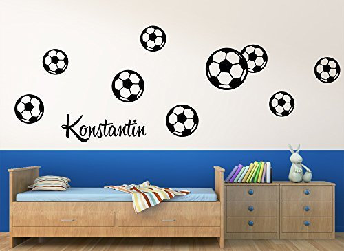 Grandora Wandtatto Wunschname + 9 Fußbälle I Silbergrau I Fußball Kinderzimmer Jungs Sticker Aufkleber Wandsticker Wandaufkleber Jungen Fussball W5032
