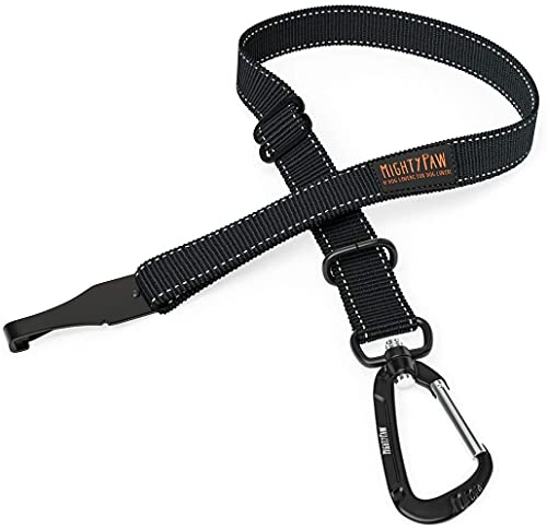 Mighty Paw Safety Belt, Dog Seat Belt, Latch Bar Attachment for Optimal Safety and Security, All Metal Hardware, Tangle- Swivel Attachment, Carabiner, Adjustable Length. (Black)