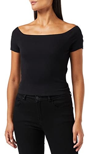 Urban Classics Women's Ladies Off Shoulder Rib Tee T-Shirt, Black, S