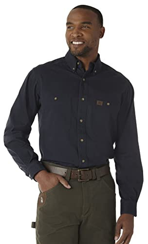 Wrangler Riggs Workwear Men's Logger Twill Long Sleeve Work Shirt, Navy, XL Tall