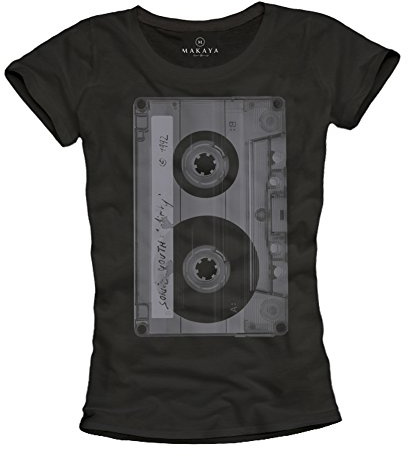 Musik T-Shirt mit Aufdruck Kassette schwarz Damen Größe S M L