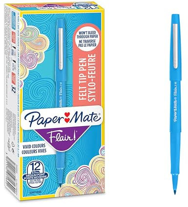 Paper Mate Flair-Filzstifte | mittlere Spitze 0,7 mm | Himmelblau | 12er-Packung