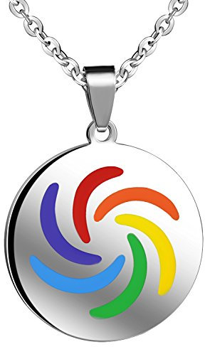 Feilok Edelstahl LGBT Anhänger Münze Rund Bunten Farbe Regenbogen Halskette Halsanhänger Kette für Herren Frauen