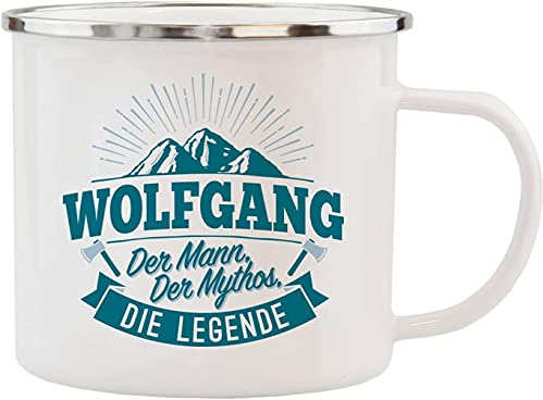 History & Heraldry Echter Kerl - Emaille Becher Wolfgang - mit Name und Spruch