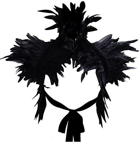 keland Victorian reale natürliche Feder Shrug Schal Schulterumhang Cape Gothic Kragen Halloween-Kostüm (Schwarz)