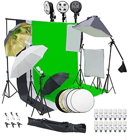 Wisamic Fotostudio Softbox Set, 2M x 3M Hintergrund Support System mit Softbox, Dauerlicht, Weißer Soft Light Umbrella, Reflektor für Porträts, Produktfotografie und Videoaufnahme