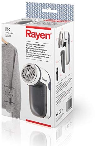 Rayen - Rasoir électrique anti-peluches - Piles incluses - Avec couvercle protecteur en acrylonitrile butadiène styrène, Blanc/Gris - Multifonctionnel - Dimensions : 13 x 6,8 x 5,8 cm