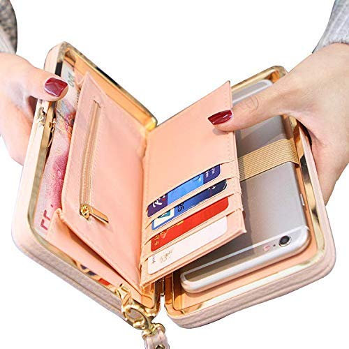 Taoqiao Women Bowknot Wallet Long Purse Phone Card Holder Clutch Large Capacity Pocket(Cherry blossom pink