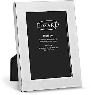 EDZARD Bilderrahmen Altamura (Foto 10x15 cm) versilbert anlaufgeschützt | Silberrahmen für Fotos 10x15 cm, Samtrücken, zum Stellen, Fotorahmen, Portraitrahmen, Geschenk Hochzeit